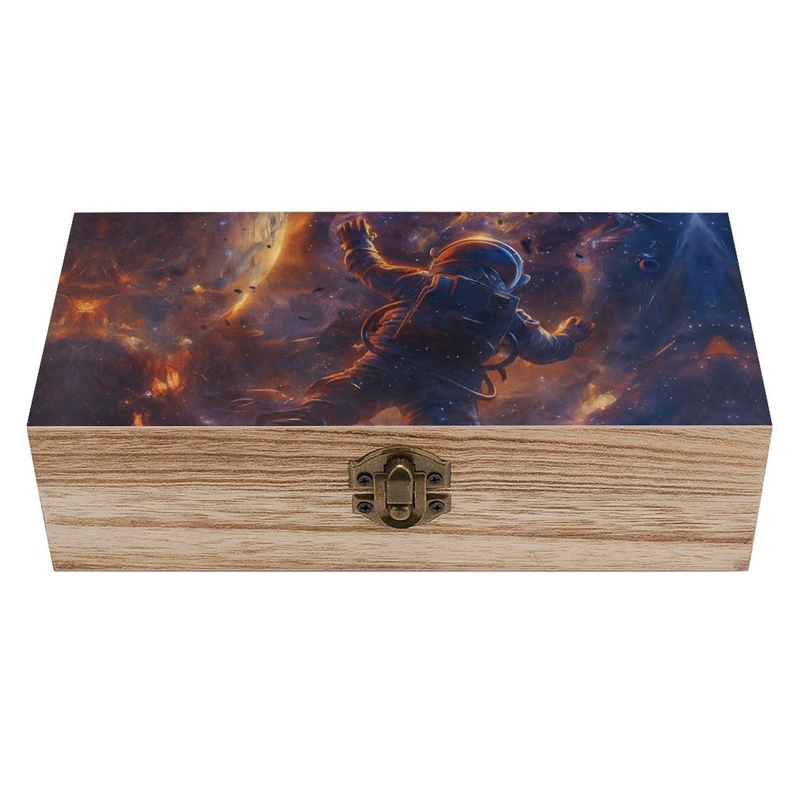 SMAZDFXX Astronauts in Galaxy Wooden Storage Box Multipurpose Decorative Box for Jewelry Photo Home Decor