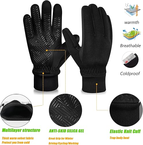 Miniatura 2 de MOREOK Guantes de invierno para hombresmujeres -10F 3M Thinsulate, cálidos, compatibles con pantalla táctil, para nieve, esquí, bicicleta, para