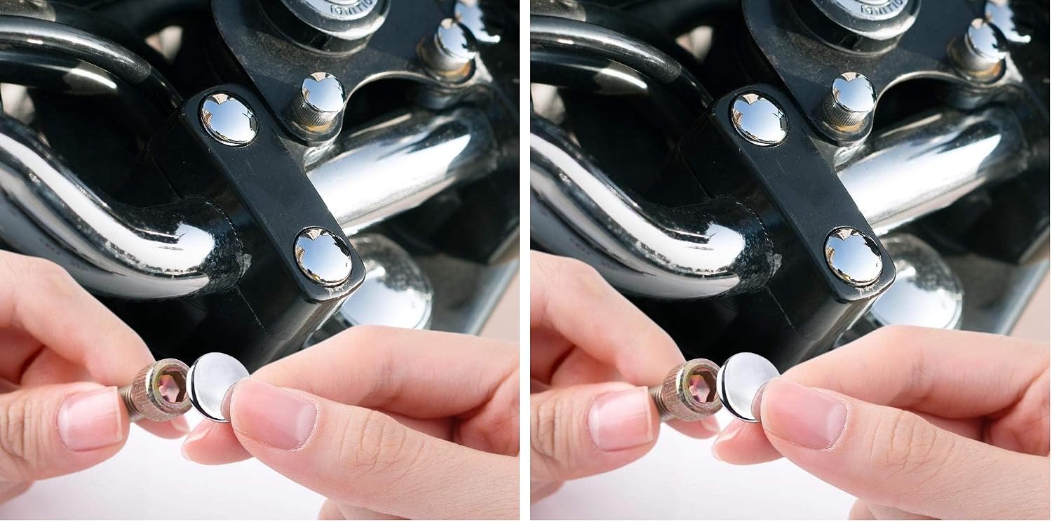 KiWAV motorcycle round bolt cap screw cover plug chrome for 6mm thread allen head bolts, ie M5 allen key