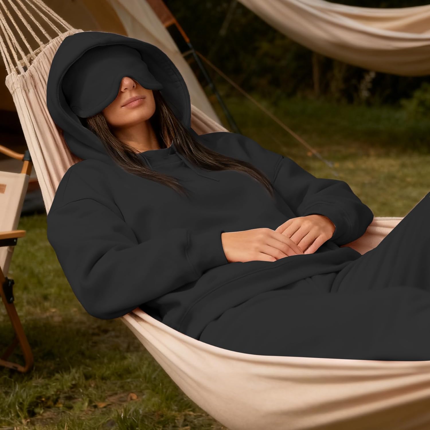 Ainangua Womens Oversized Pullover Essentials Hoodie with Eye Mask Comfor Airplane Mode Travel Office Vacation Sweatshirt - Image 4