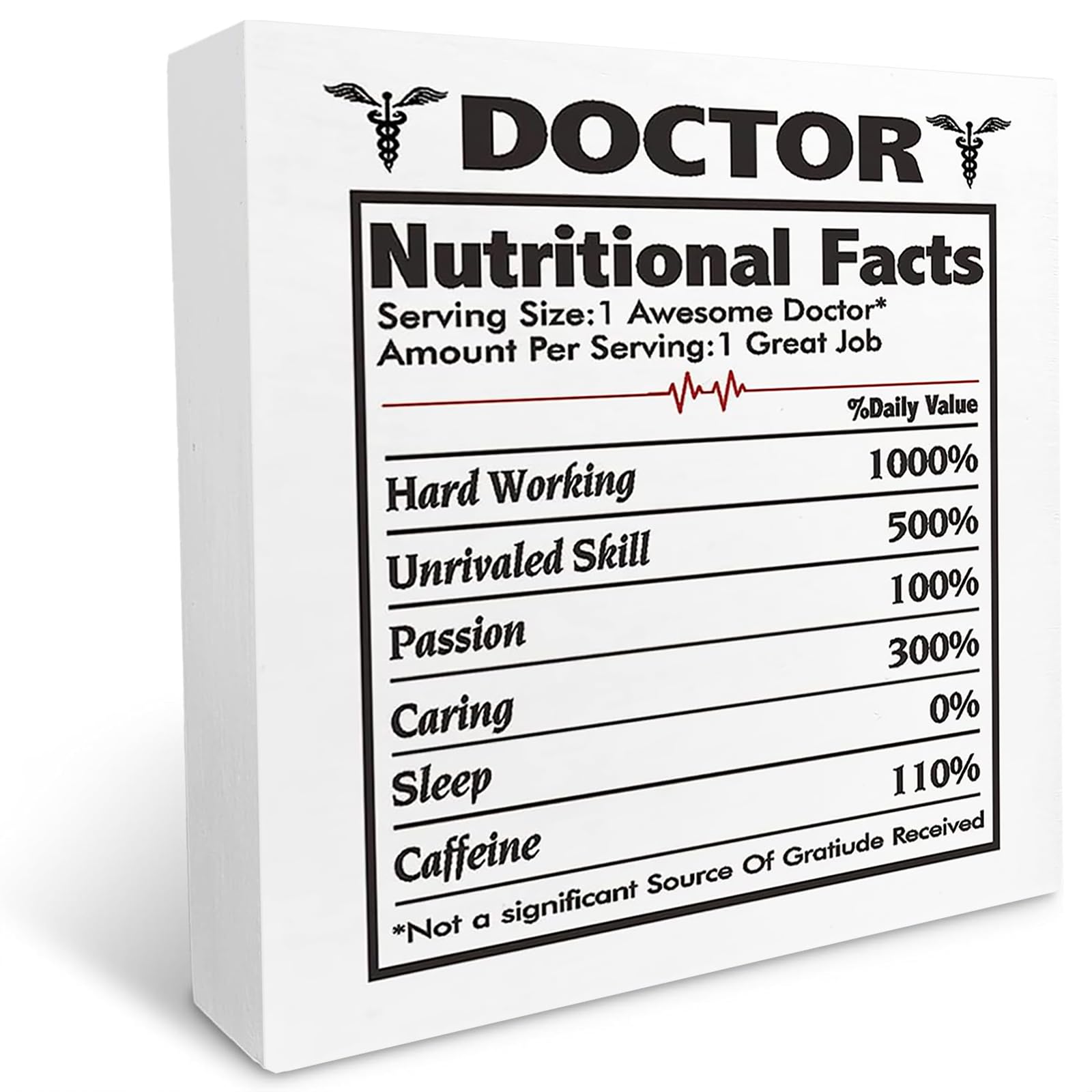 kisoyo Doctor Nutritional Facts Funny Wooden Box Sign Desk Decor, Doctor Appreciation Wood Block Sign Desk Decorations for Home Doctor Office Hospital Clinic Desk Shelf Table Decor 7x7 Inch