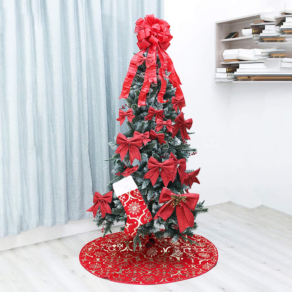 VORCOOL Christmas Tree Skirt Christmas Tree Bottom Cushion Tree Decoration Decoration Props for Home Hotel Party (Red) - 120x120CM - Image 3