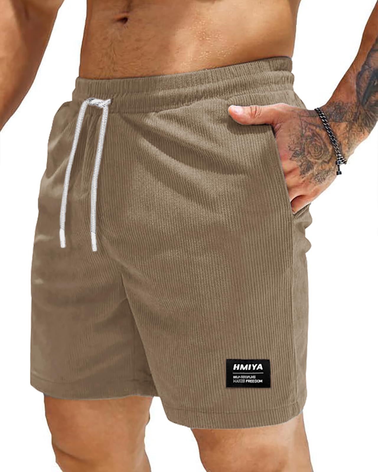 HMIYA Corduroy Shorts Herren Kurze Hosen Sommer Bermuda Freizeitshorts Baumwolle Elastische Taille mit Taschen