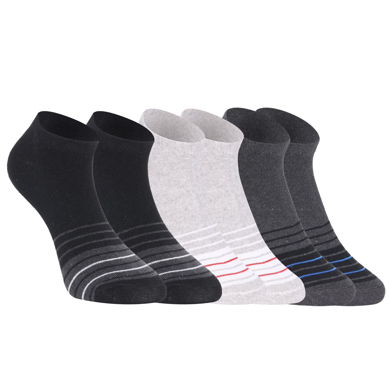 soxbae 6 Pairs Multicolor lining Design Cotton Ankle Length Socks for Men & Women | Combed Cotton with Extra Soft Ankle Length | Suitable for all Season | Multicolor | Free Size | Pack of 6 Pairs-picture-36