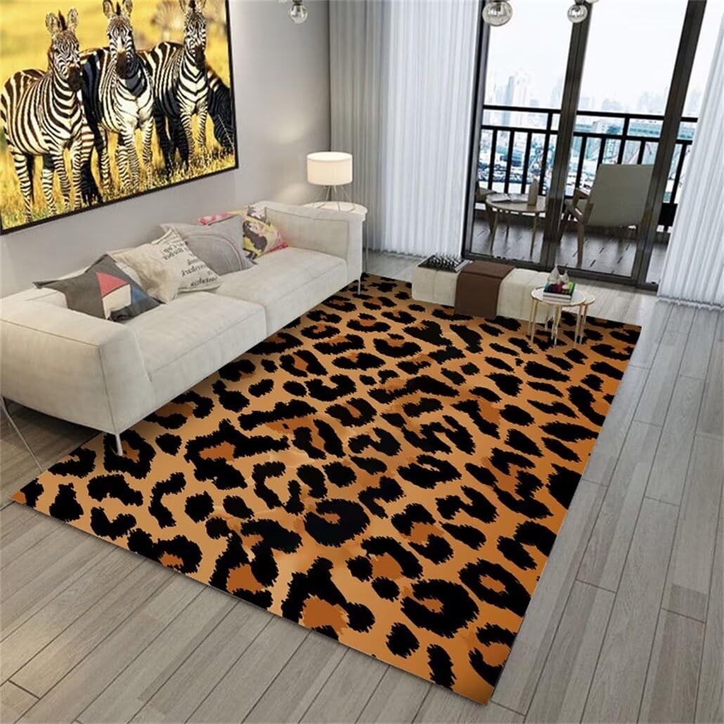 Tapis tout doux brun 50x80 cm à motif animalier pour salon et couloir