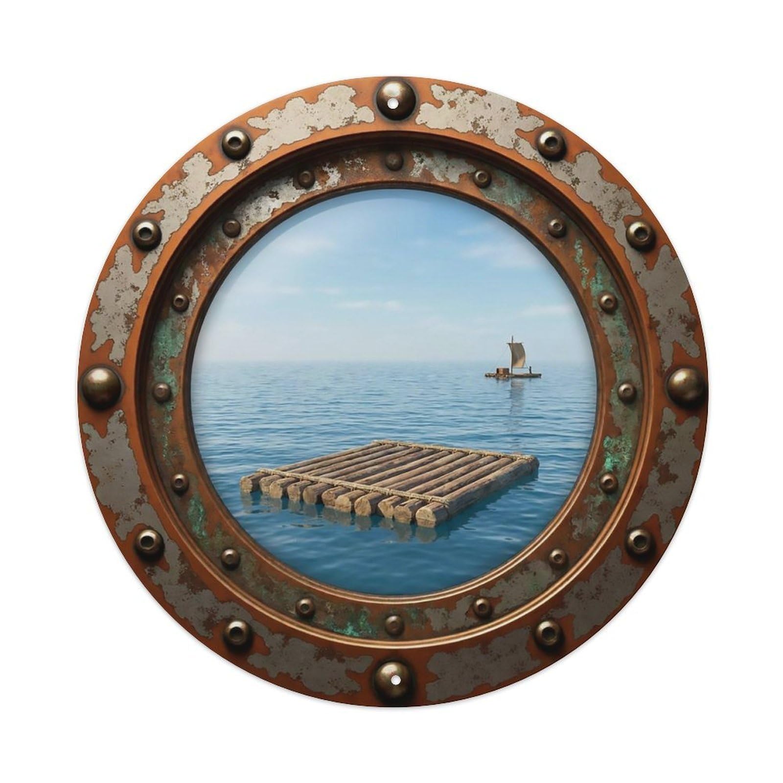 Vintage Porthole Raft Floating Nautical Window View Metal Tin Sign