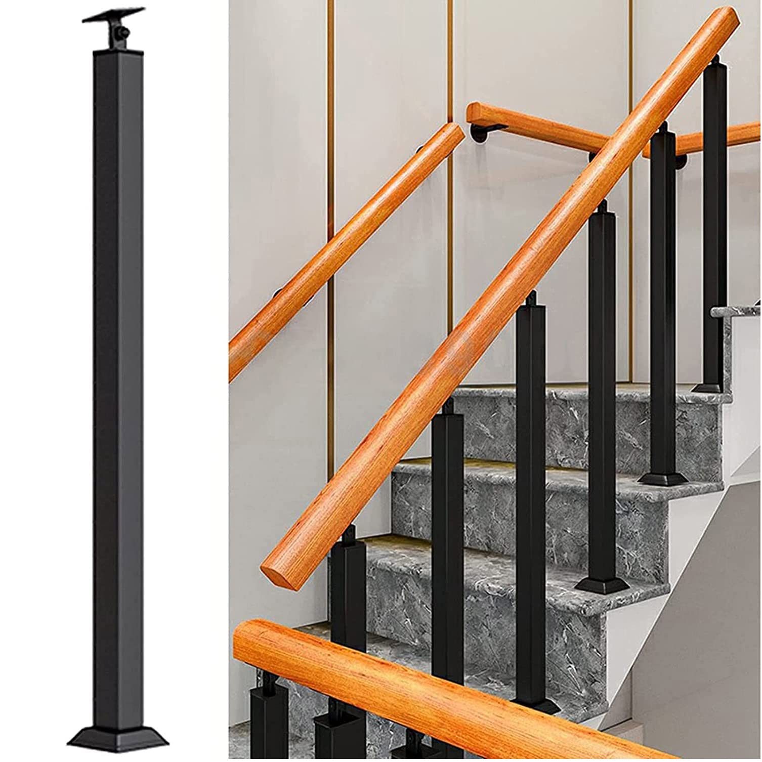 Lqsybhd Women's Square Stair Baluster Posts 270° Adjustable Metal Railing Spindles With Flat Bracket Base And Screws Kits，Floor Mount Iron Handrail Posts For Deck, Balcony, Stair Decor(Size:85cm/33.5Inch)