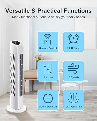 Miniatura 3 de Uthfy Ventilador de torre oscilante con control remoto ventilador de torre portátil sin aspas de enfriamiento silencioso ventilador de piso