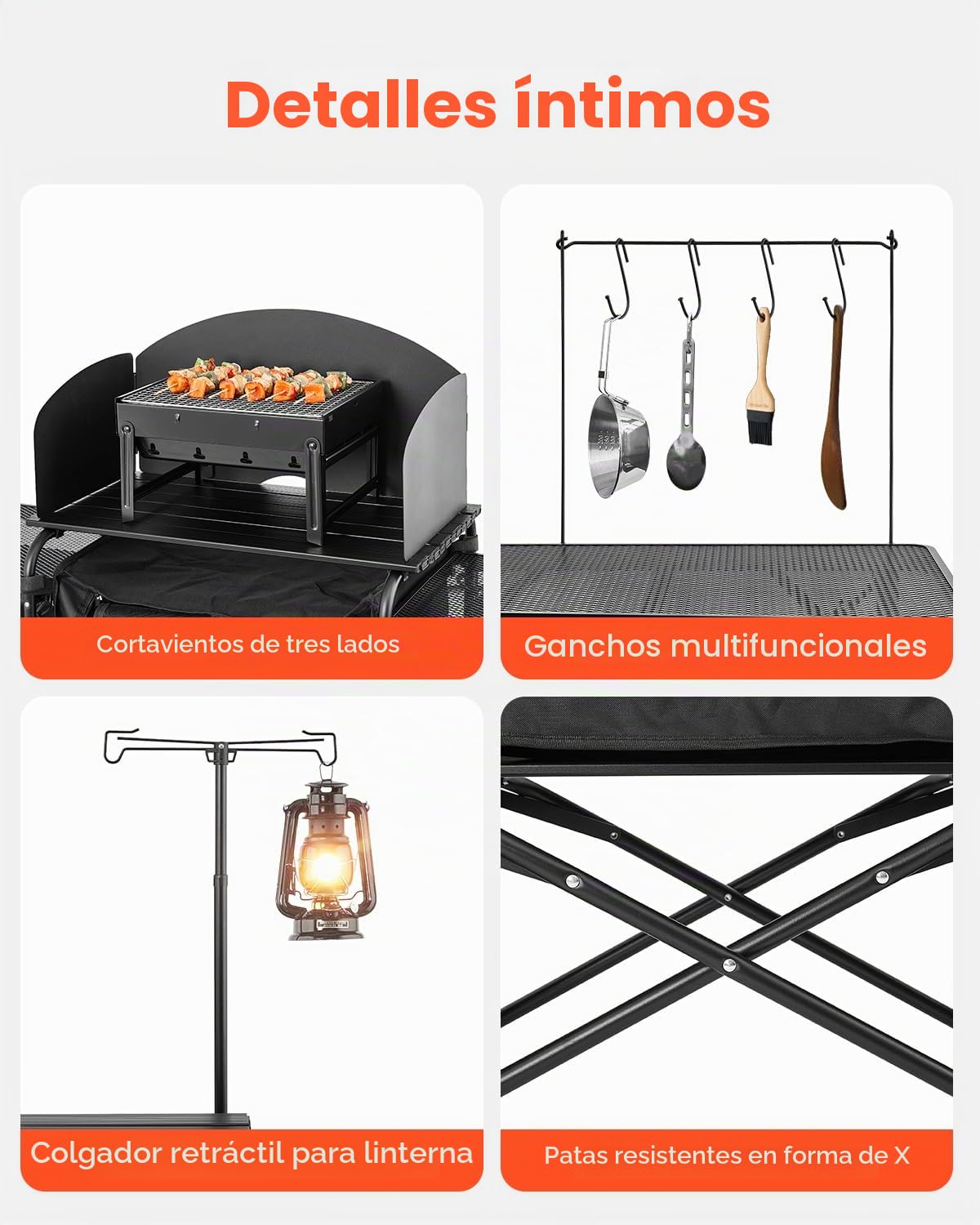 VEVOR Mesa de Cocina Portátil para Acampar, de Aluminio, con 3 Armarios de Almacenamiento, Bolsa de Transporte, Parabrisas Desmontable, Configuración Rápida para Barbacoa, Fiesta, Pícnic, Negro