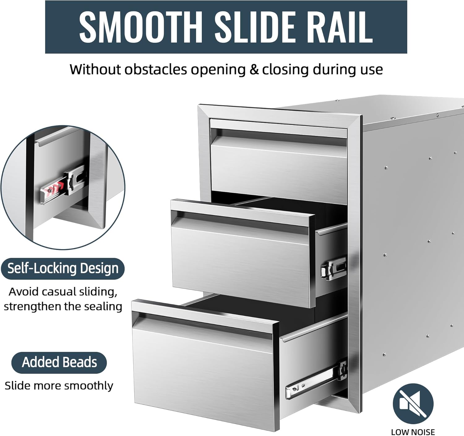 Outdoor Kitchen Drawer 14 x 21 x 23 inch Flush Mount BBQ Triple Layer Drawer, Durable Stainless Steel Kitchen Drawer Outdoor Kitchen Access Drawer for BBQ Island Patio