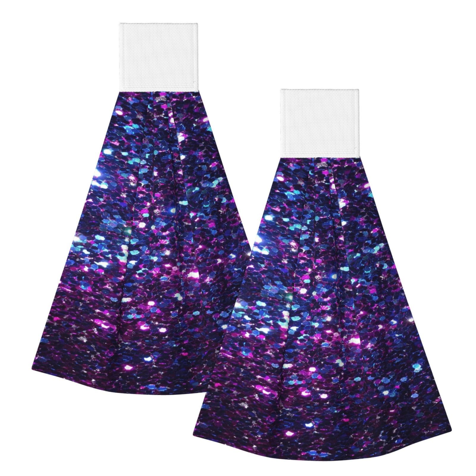 DOPKLNA Glitter, 2 Pcs Hanging Coral Fiber Hand Towels for Bathroom, Absorbent Kitchen Towels