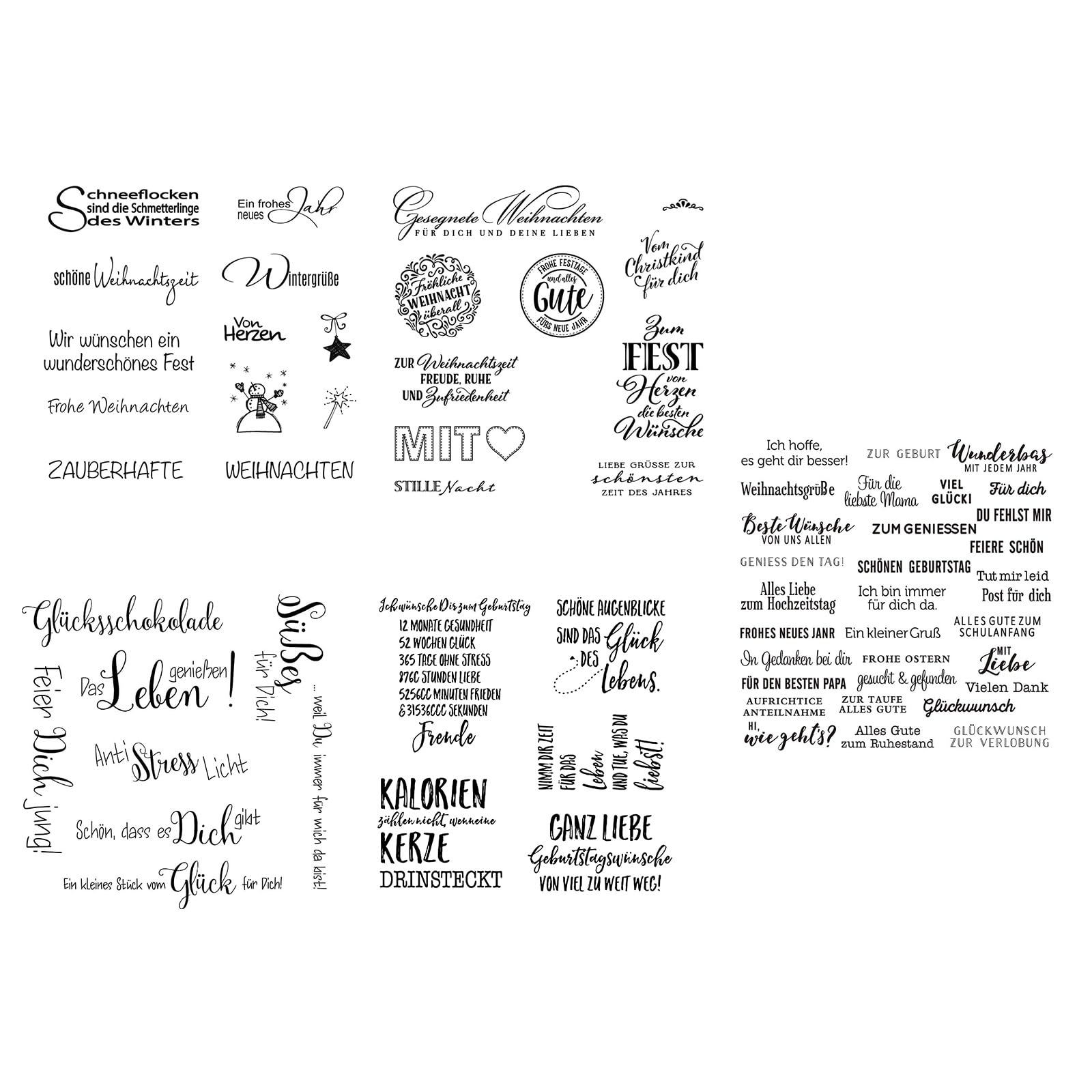 5Pcs Clear Silicone Stamp with German Quotes Flower Pattern for Scrapbooking Card Making Journal Photo Album Decoration Card Making Stamp