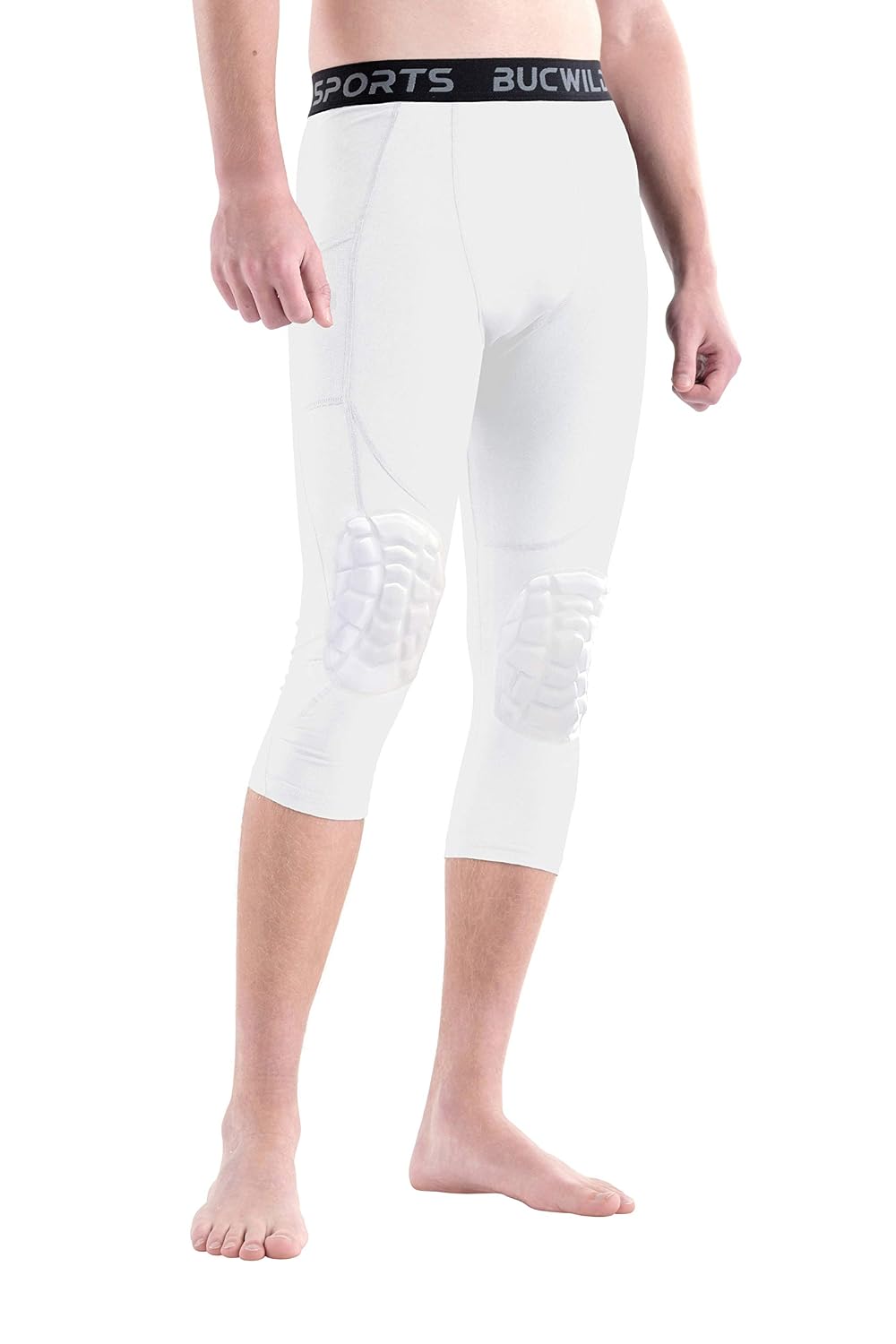 Bucwild Sports ¾ Pro Round Padded Compression Pants Tights Leggings Basketball Volleyball Wrestling Youth and Adult (Whit... - Review, Price and Buying Guide