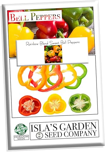 Rainbow Blend - Semillas de pimiento dulce, más de 50 semillas de reliquia por paquete, semillas de jardín (Isla's Garden Seeds), semillas sin OMG