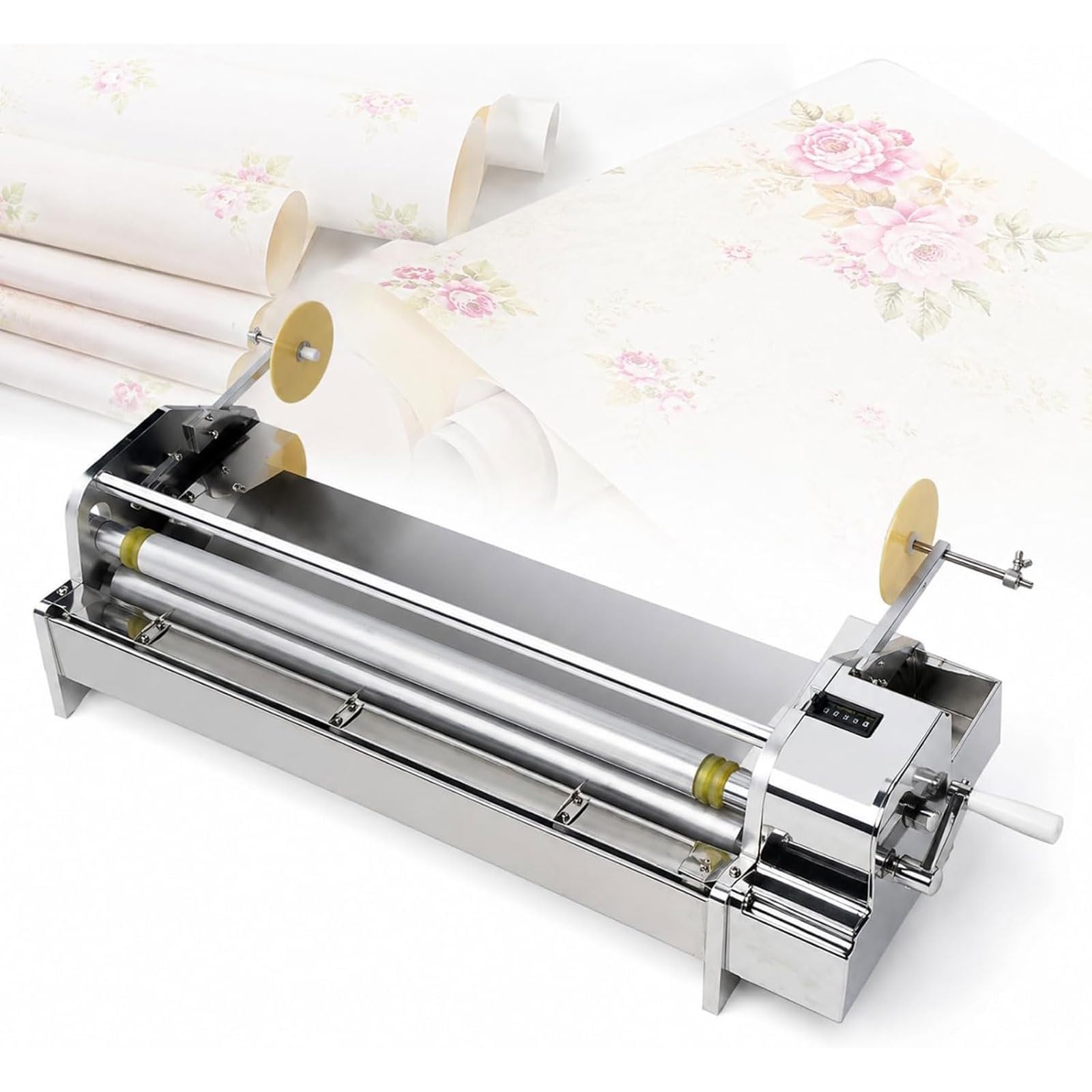 Applicatore di colla per carta da parati in acciaio inox, macchina manuale a manovella con spessore regolabile, contatore digitale, 70 cm (70CM)