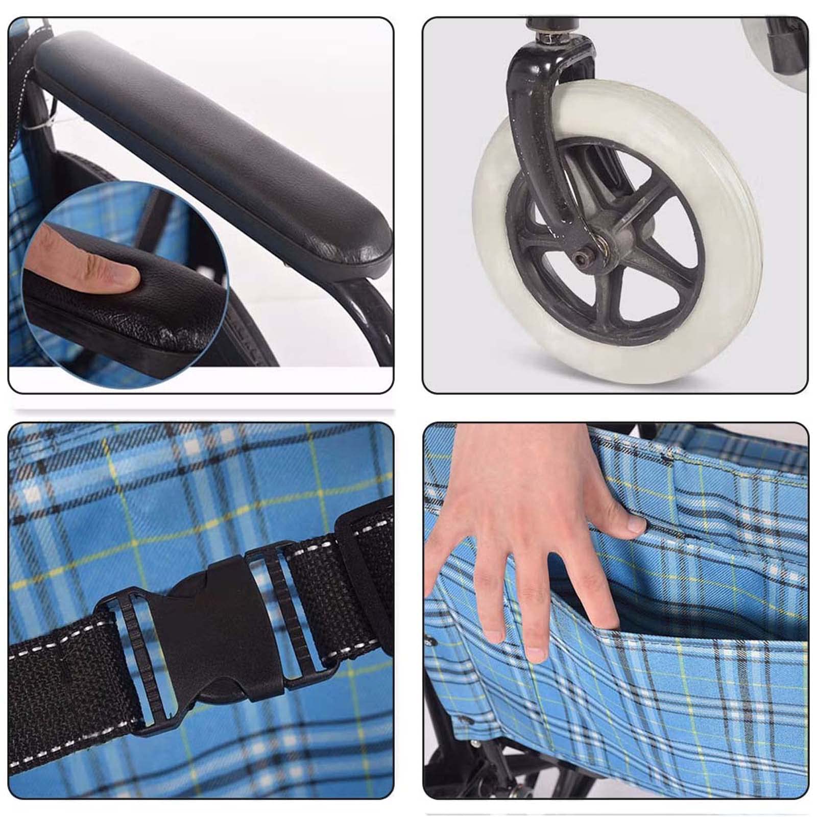 Silla de ruedas extra ancha con 20 asientos, capacidad de peso de 400 libras, silla de transporte plegable resistente para adultos, brazos completos y reposapiés abatibles