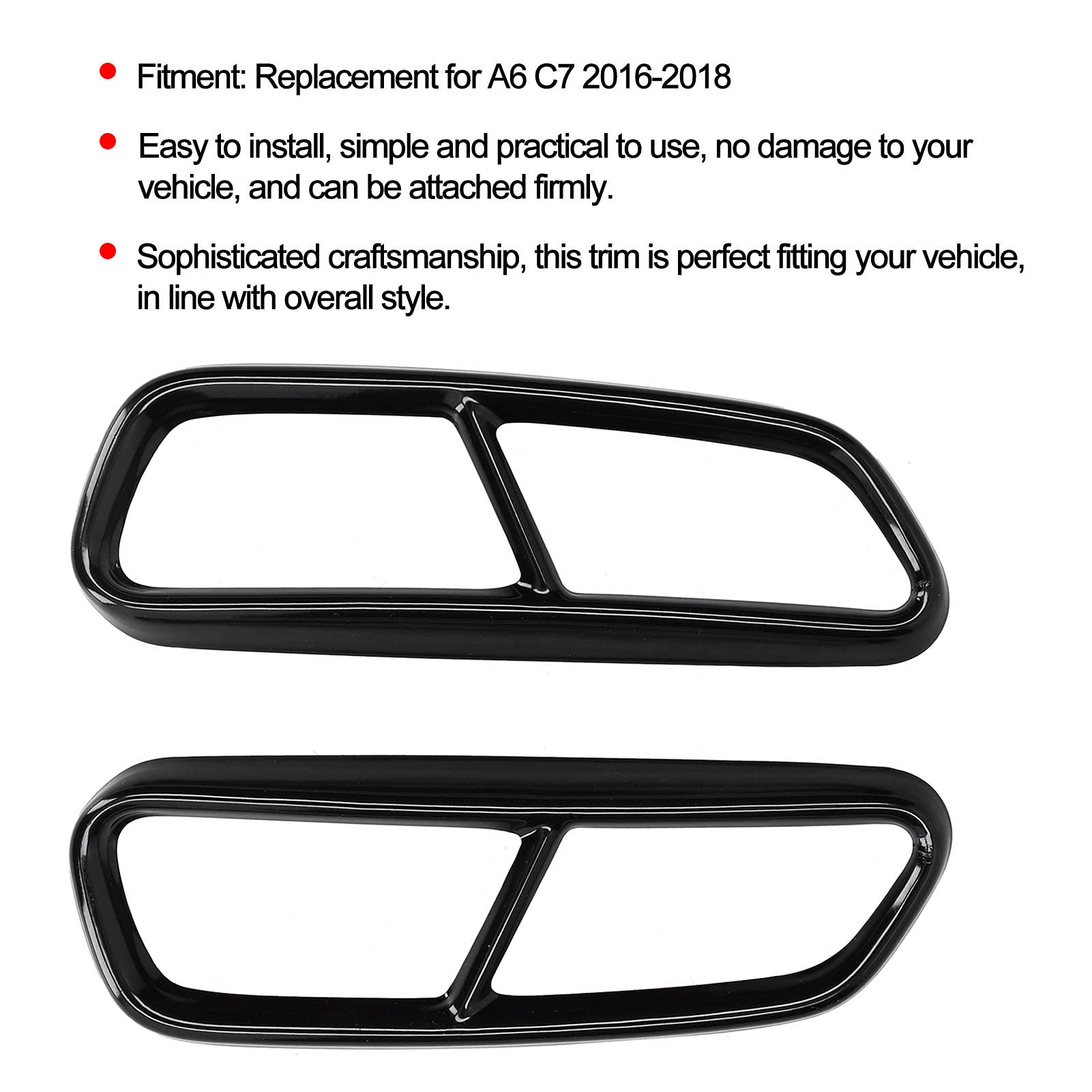 Edelstahl Glänzend Schwarz Auto-Quad-Auspuffblenden-Ersatz für A6 C7 2016–2018
