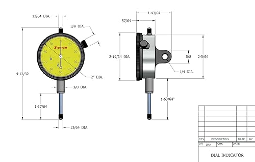 Miniatura 12 de Indicador de esfera Starrett Serie 25 con rodamientos de joya y lengüeta en el centro de la parte trasera - Cara amarilla, rango de 0-10.0 mm, dial