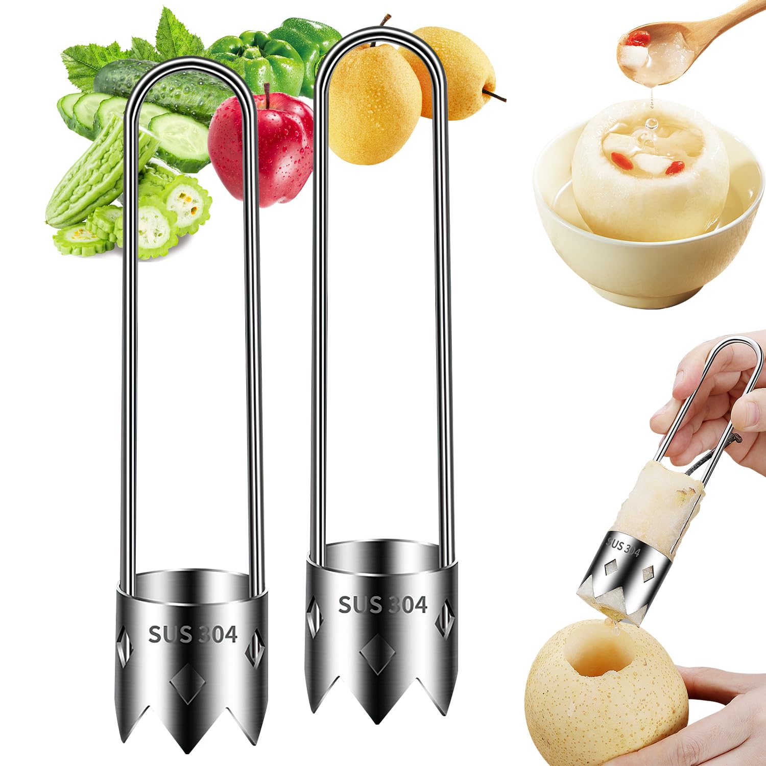 Stainless Steel Fruit and Vegetable Corer, Red Bell Pepper Seed Corer, 2024 Upgraded Stainless Steel Fruite Corer for Home Use, Kitchen Gadgets (2Pcs)