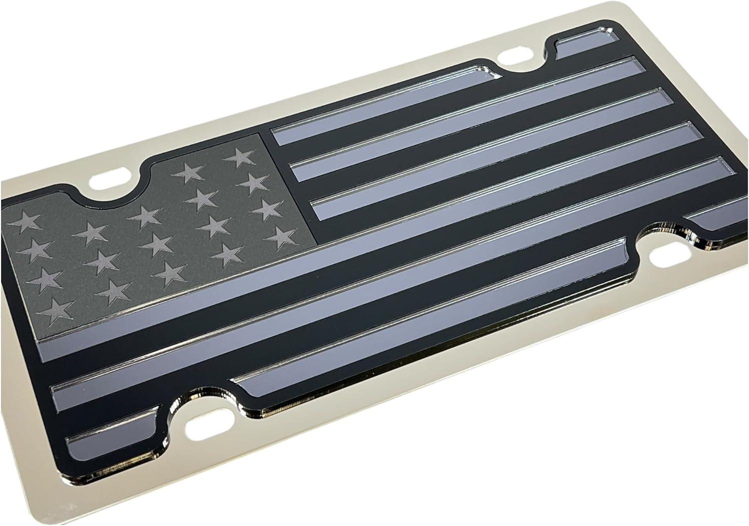 Eurosport Daytona- Compatible with -, Stainless Steel License Plate- Blacked Out Monochromatic USA Flag