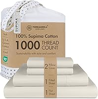 Vista 18 de Threadmill Sábanas de lujo de algodón Supima, sábanas de 100% algodón suave de 1000 hilos de lujo para cama tamaño matrimonial, juego de 4 sábanas