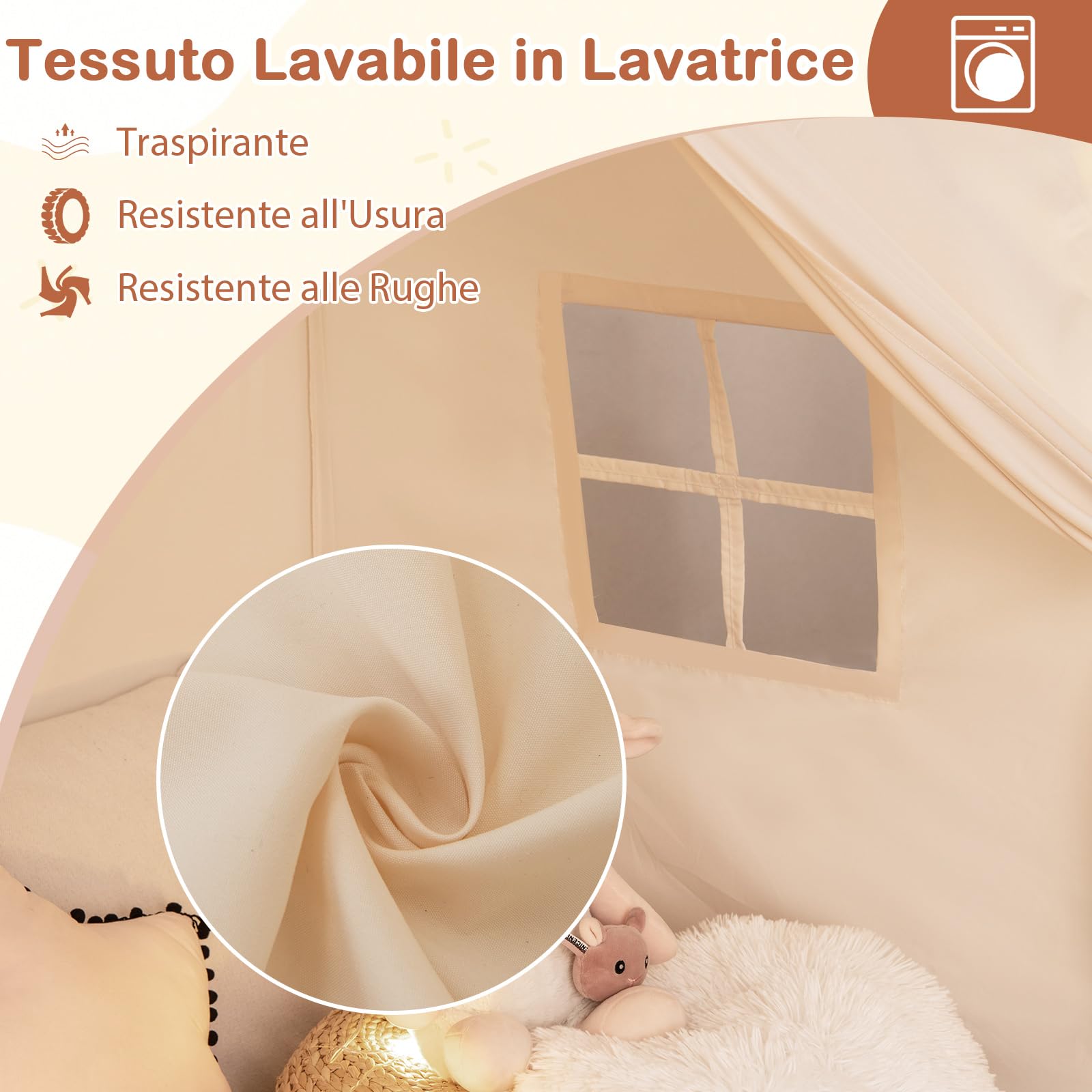 COSTWAY Tenda per Bambini con Luci Fatate, Casetta da Gioco Portatile 157x98x148 cm Beige