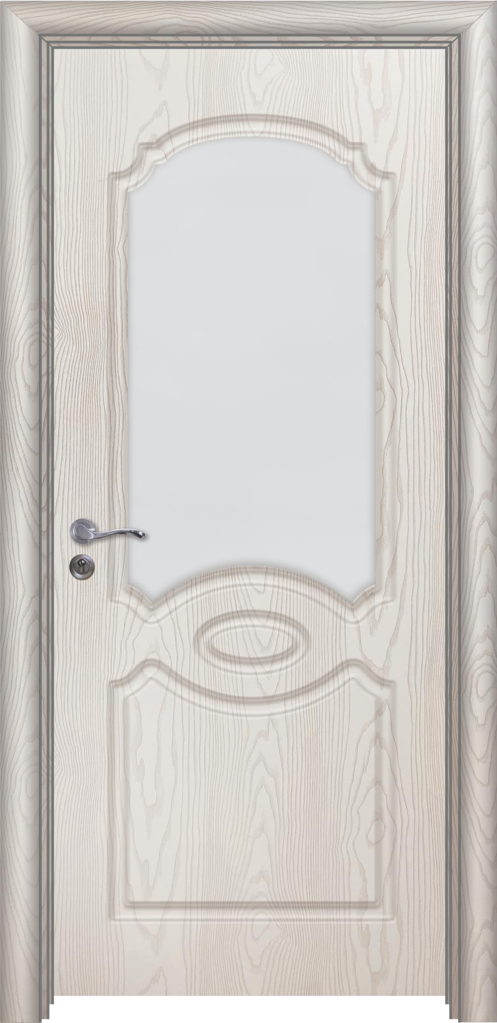Porta da interno con vetro in materiale HDF di qualità con maniglia in acciaio inox serratura in metallo disponibile in diverse misure colore Bianco Effetto Legno PIE4 (anta 80x197cm, telaio 10-14cm)