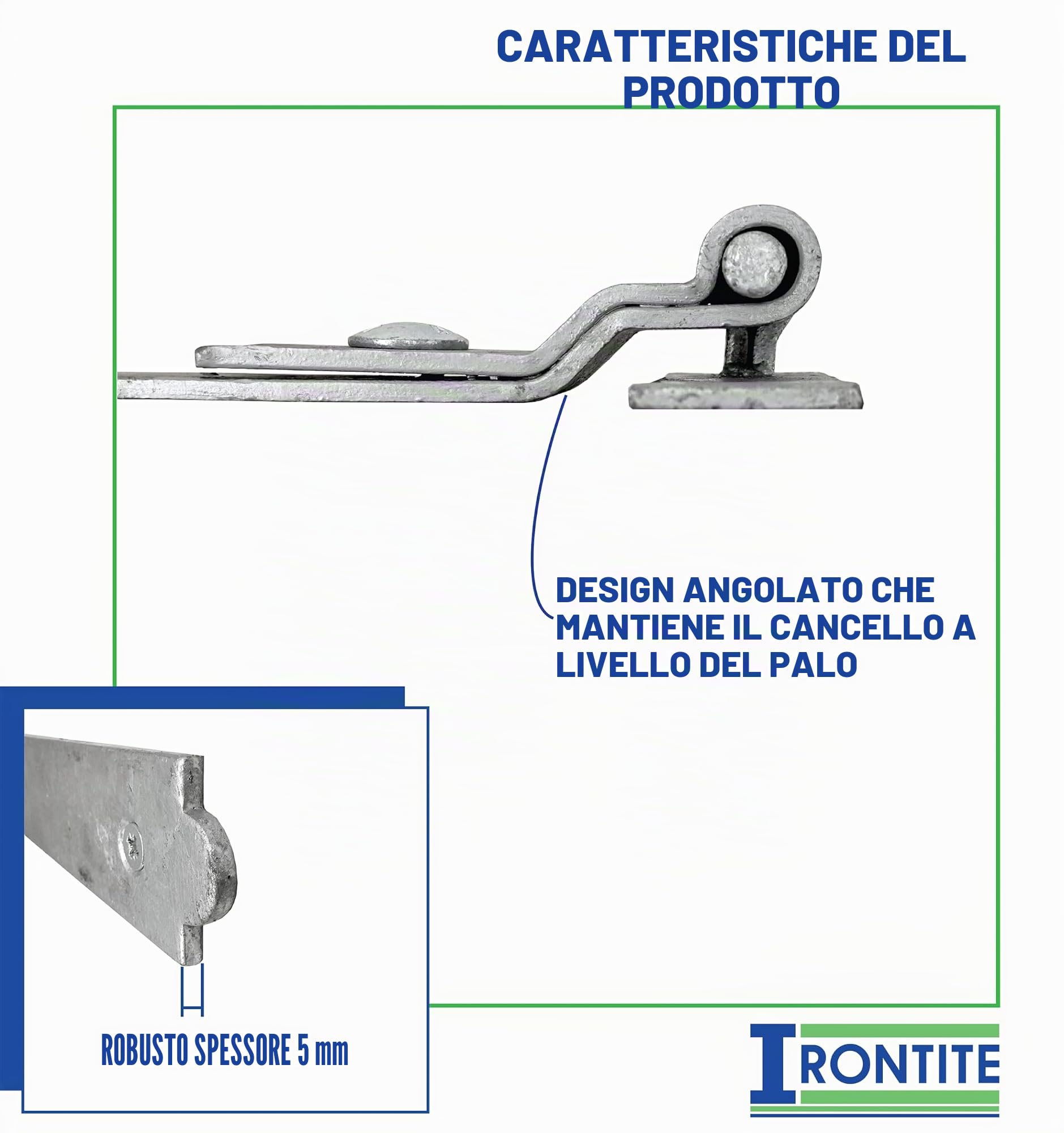 IRONTITE® Cerniere a Gomito Zincate Resistenti, 400 mm, con Gancio e Fascia per Cancelli in Legno, Manovella e Fissaggi Inclusi