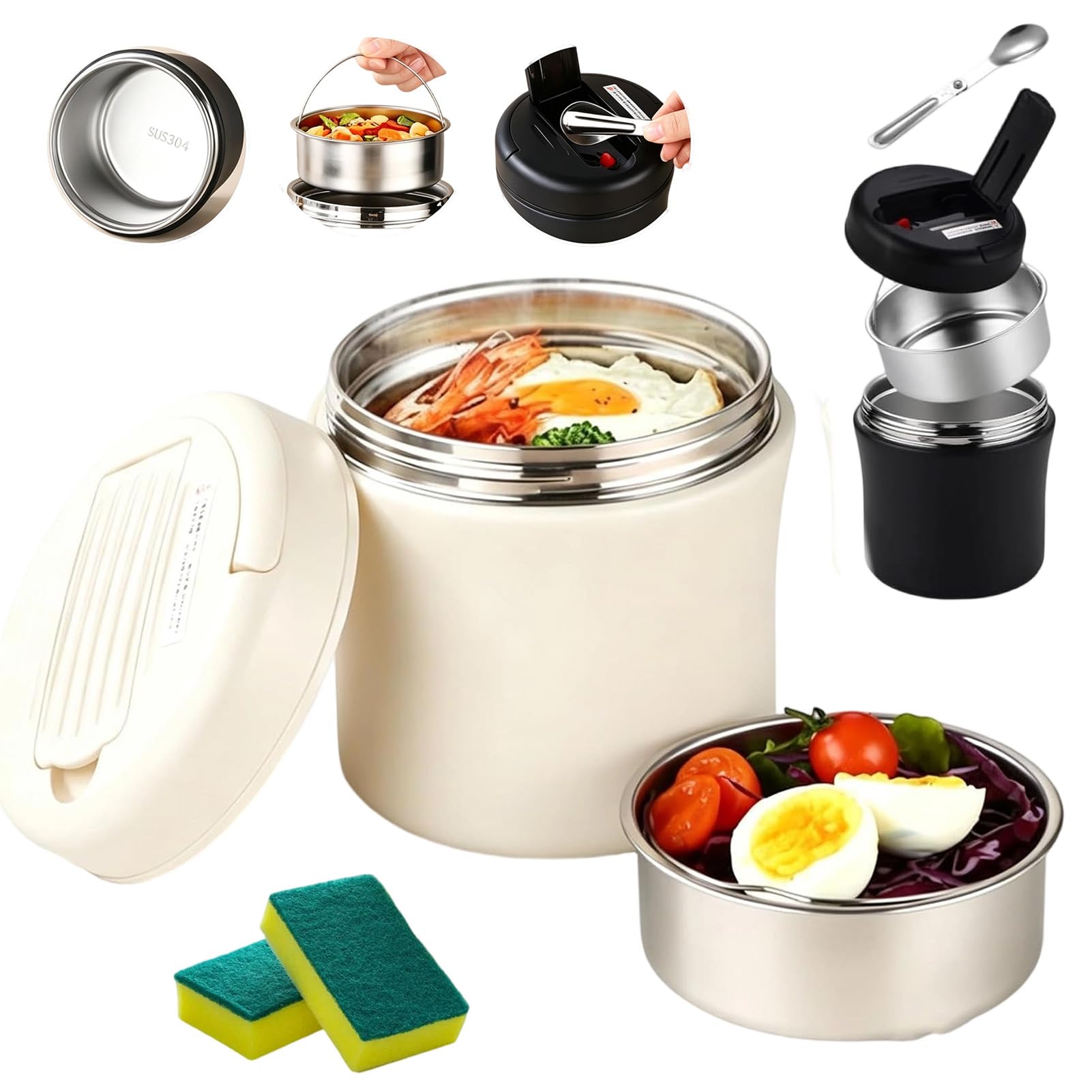 Food flasks for hot food soup flask, Stainless Steel lunch box (white,1.5L)
