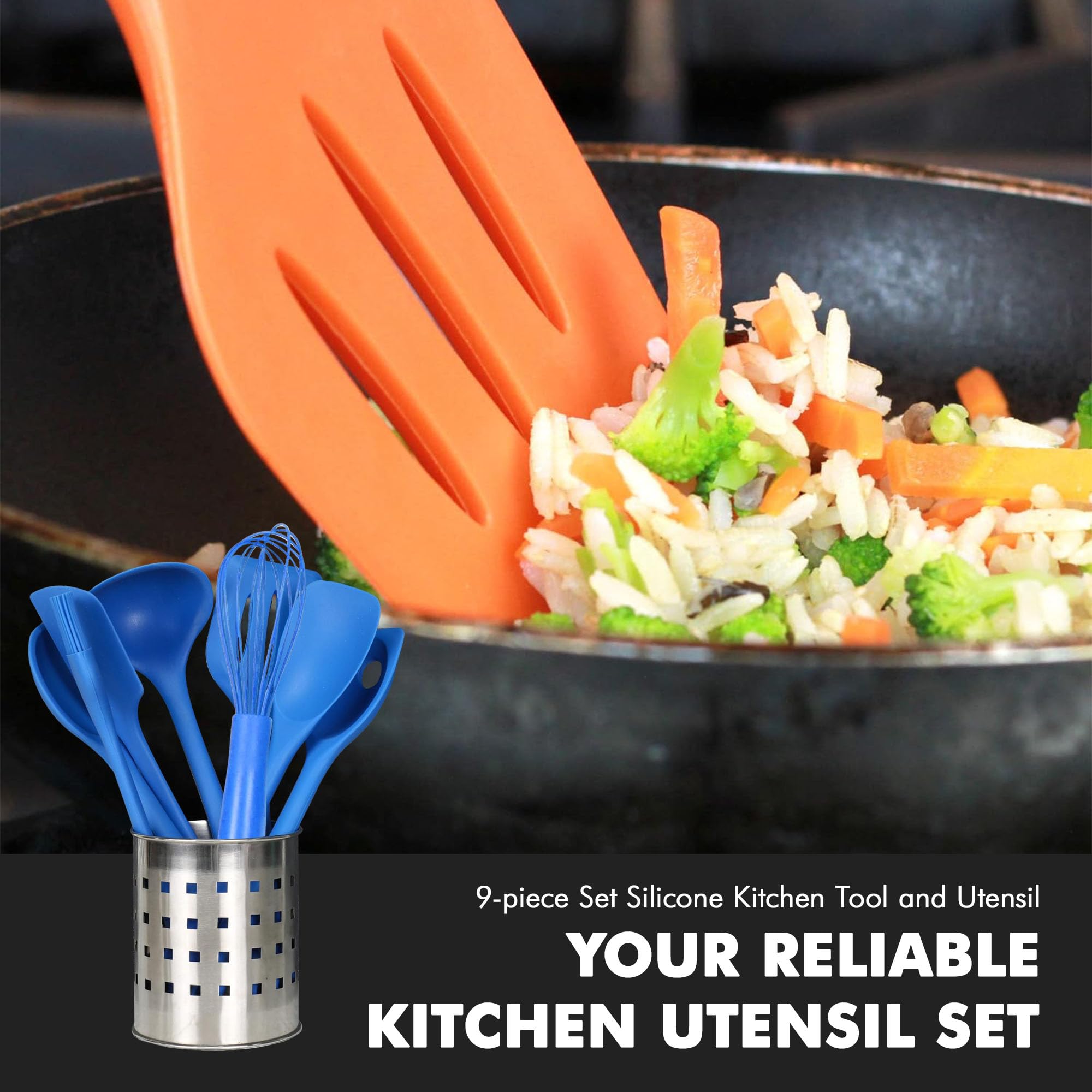 Chef Craft Premium Silicone Kitchen Tool and Utensil, 9 Piece Set, Blue