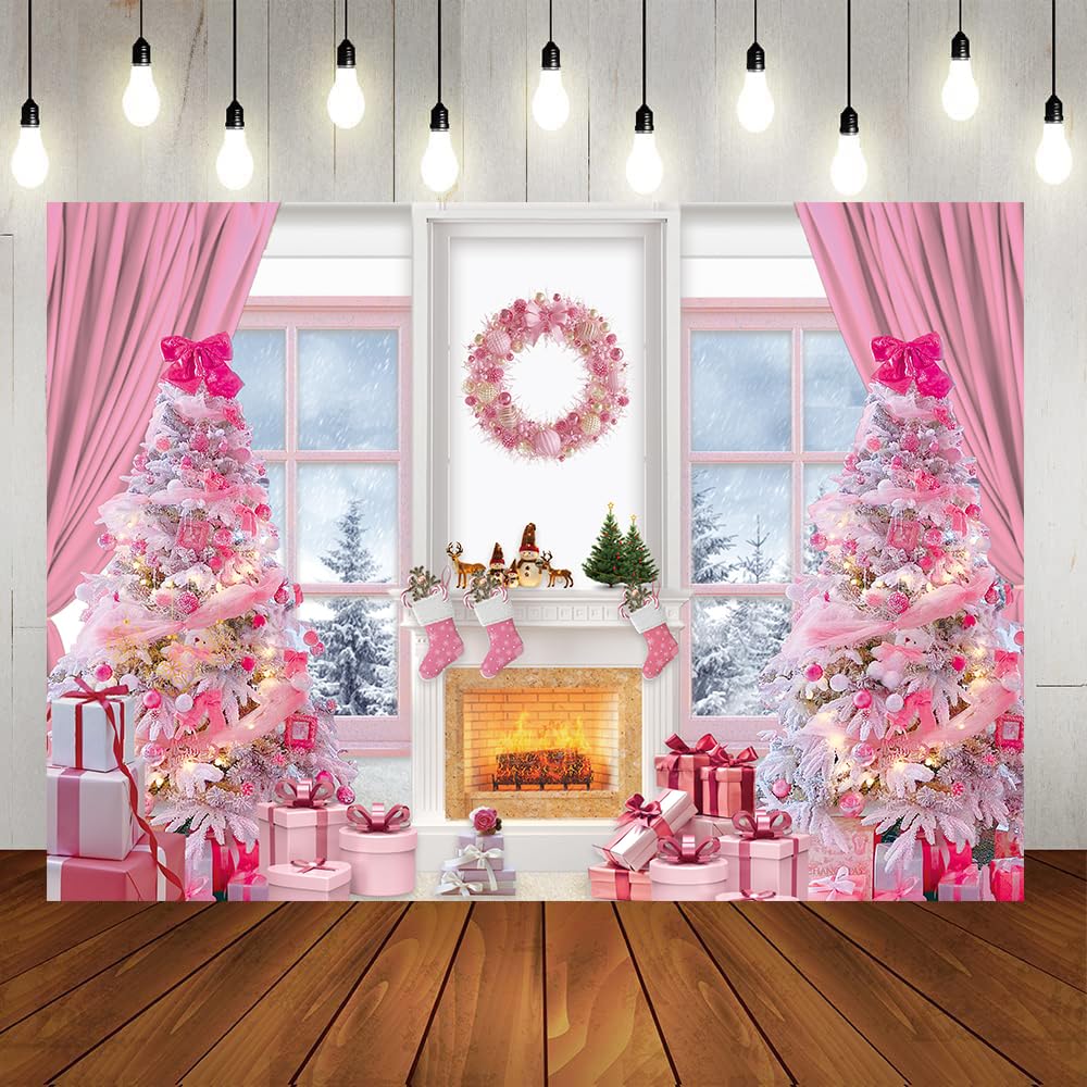 Amazon.com : Masxkle 7x5ft Pink Christmas Backdrop Winter Snow