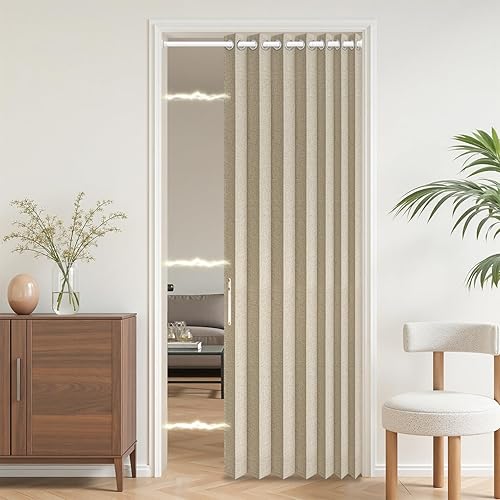 AJAZZ Cortina de puerta corrediza invisible de acordeón 100% opaca para dormitorio, sala de estar, puerta, juego de cortinas incluidas, 1 paquete,