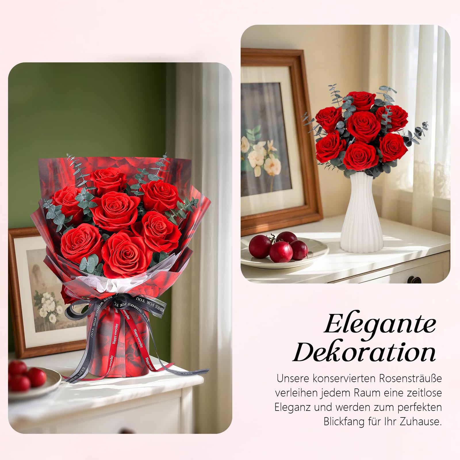 7 Ewige Rote Rosen Strauß, Infinity konservierte Blumen, Geschenk für Sie