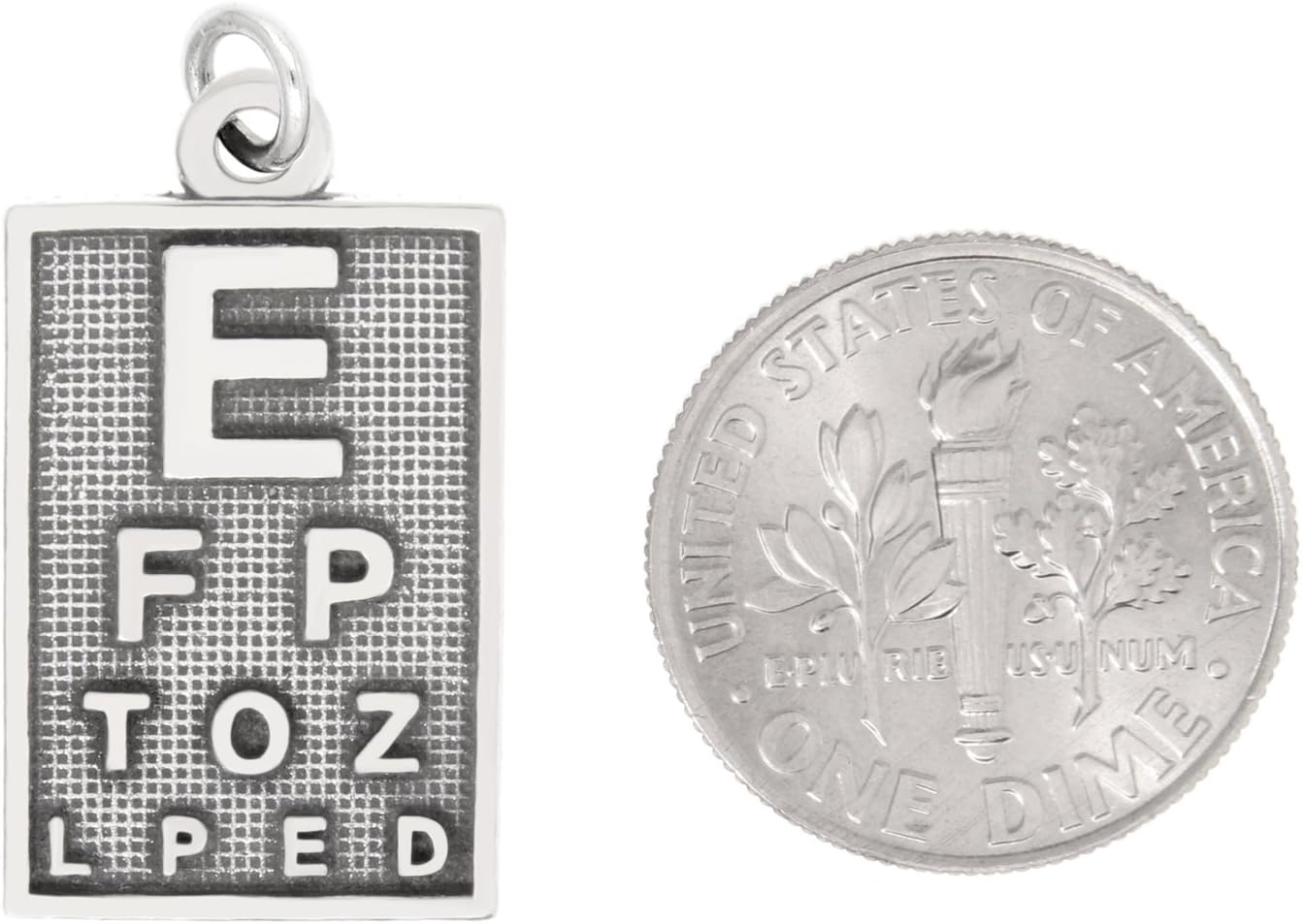 LGU Sterling Silver Oxidized Large Optometrist Eye Doctor Eye Chart Opthamologist Charm Compatible with Necklaces and Traditional Style Charm Bracelets