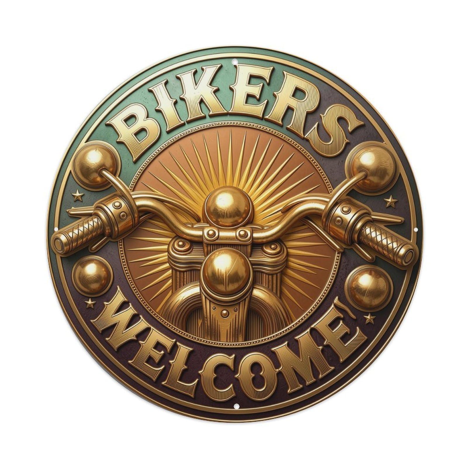 Bikers Welcome Emblem Design Art Metal Tin Sign Plaque