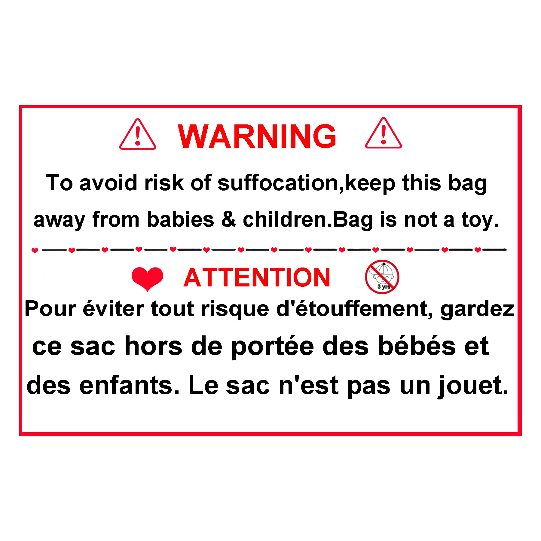 English and French Suffocation Warning Labels Keep Away from Small Children 2x3 inches Choking Hazard Stickers for Shipping and Packaging (2x3 inch, ...