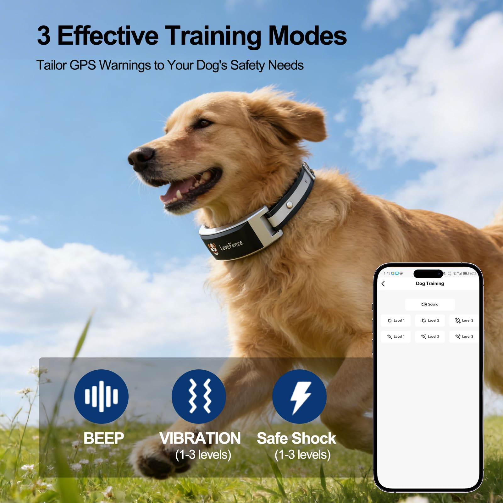 Wireless Dog Fence, GPS Dog Collar Fence System with Real-Time Tracking & Training, Portable Invisible Fence for Outdoor Use, Rechargeable Waterproof Collar Adjustable for Medium Large Dogs - image 4