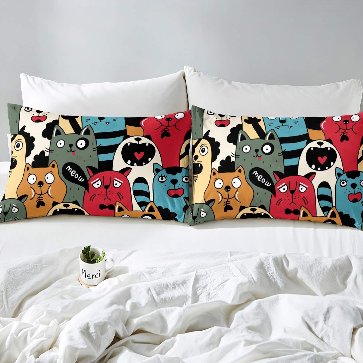 Cartoon Cat Bedding Set, Girls Super Soft Comforter Set Queen Size, Cute Cats Printed Quilt for Kids Teen, Lovely Blue Microfiber Comforter fo並行輸入 Cute Cat Comforter Cover Cartoon Cat Printed Set Bedding Set for