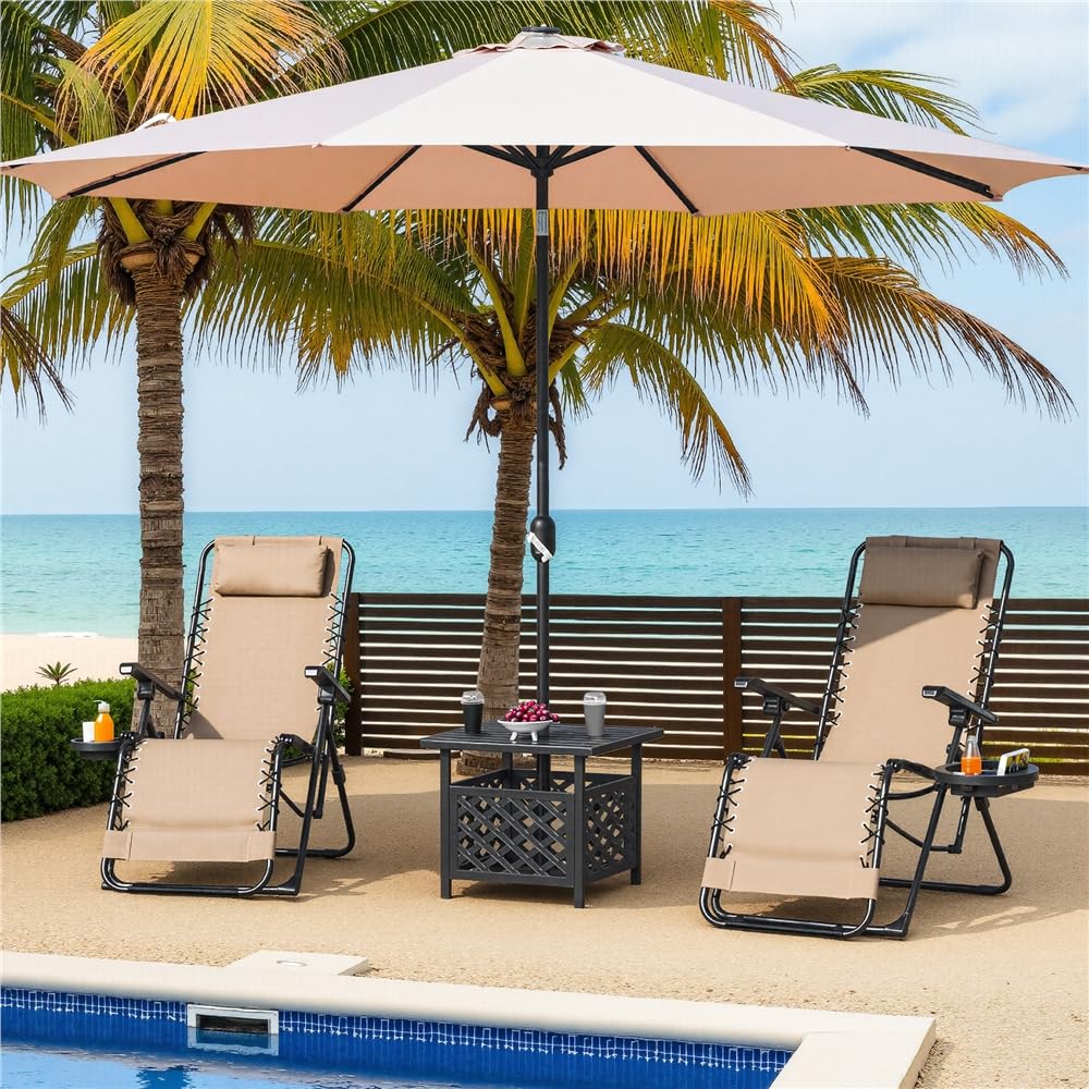 Yaheetech Tumbona Plegable para Exterior Tumbona Jardin Ligera y Portátil Silla Reclinable con Bandeja Lateral, Fácil de Mover para Exterior (1PCS Beige