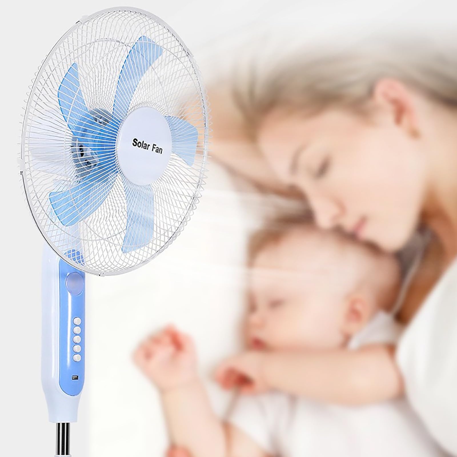Ventilatore da esterno/ventilatore solare/ventilatore a piantana/ventilatore da pavimento; 3 velocità del vento, batteria da 18000 mAh, pannello solare + adattatore, due metodi di ricarica