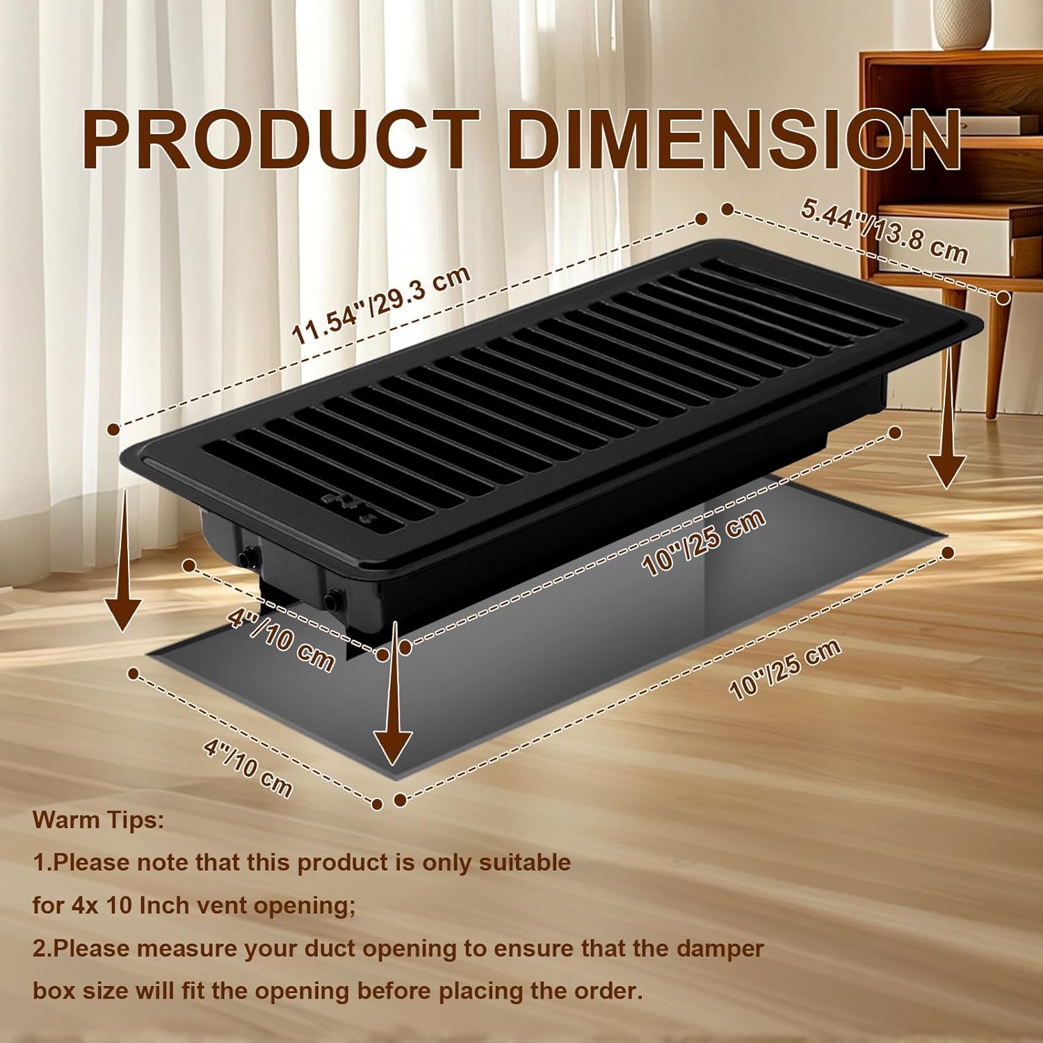 Floor Register 4x10 Inch,4 Pack Metal Floor Vents with Adjustable Louver,Sturdy Vent Covers for Home Office Mobile Home RV Floor,Walkable Floor Vent Covers for Living Room Bathroom,Black