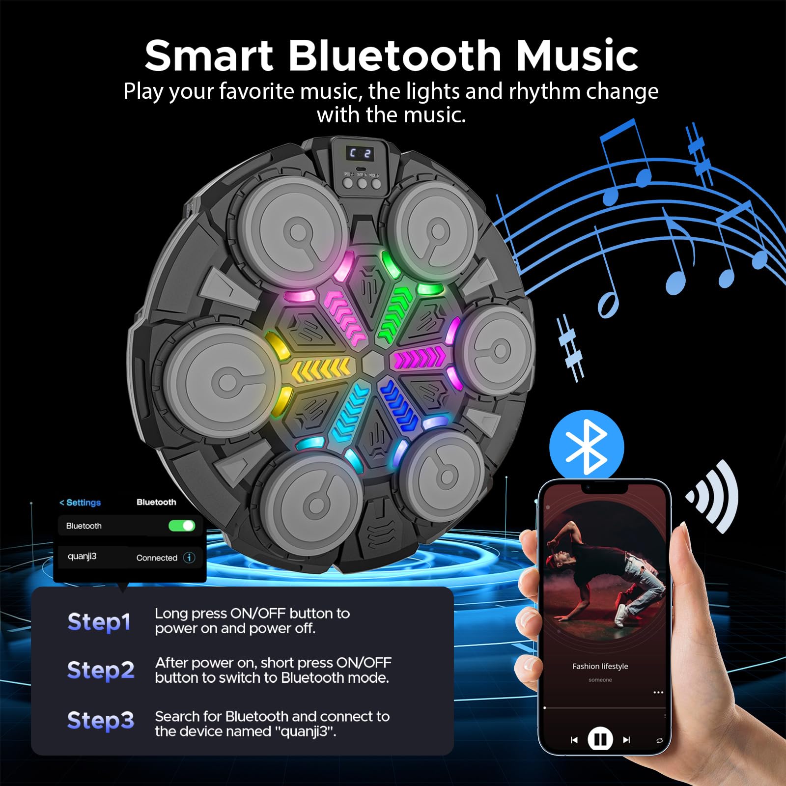 Macchina da Boxe Musicale per Adulti e Bambini, Attrezzatura Intelligente per Allenamento di Boxe, con Bluetooth, da Parete, Bersaglio, Giocattoli Sportivi per Bambini, con guantoni da Boxe