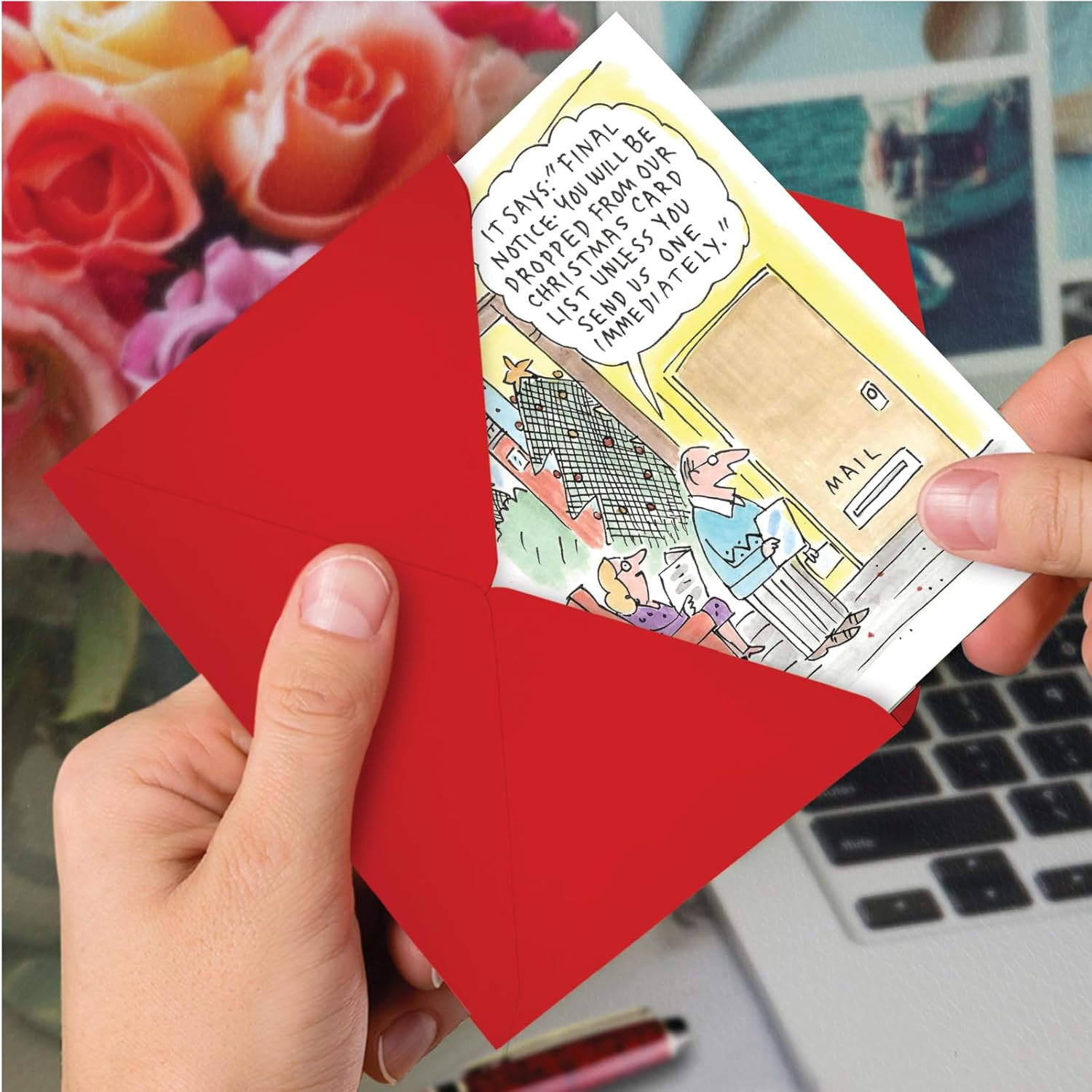 NobleWorks 12 Funny Christmas Cards w/5 x 7 Inch Envelopes (1 Design, 12 Each) - Final Notice C8744XSG-B12x1