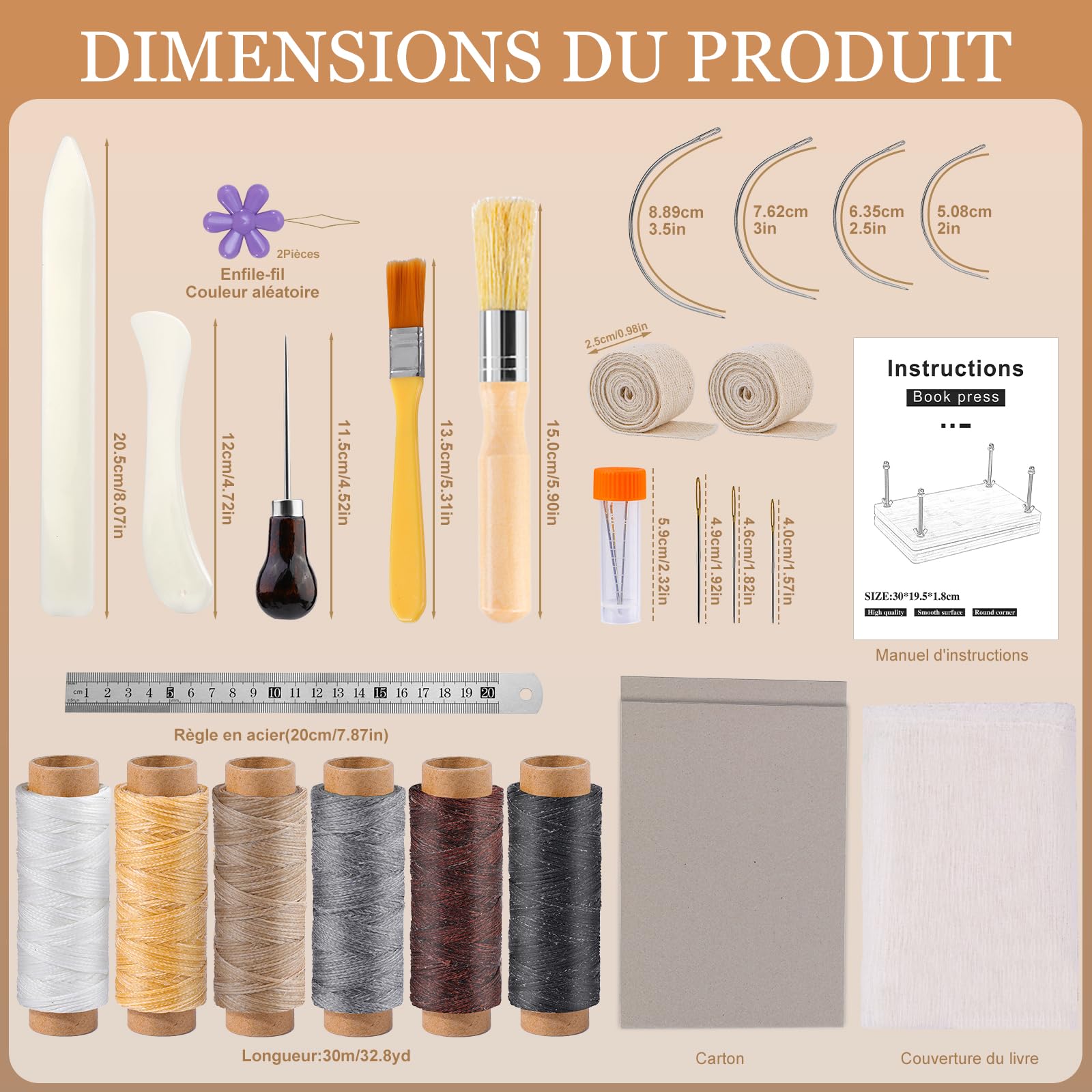Wamkon kit encuadernación libro 49 piezas kit de encuadernación Material de encuadernación Accesorios de encuadernación sewing kit con prensa libro hilo costura plegable scrapbooking Para