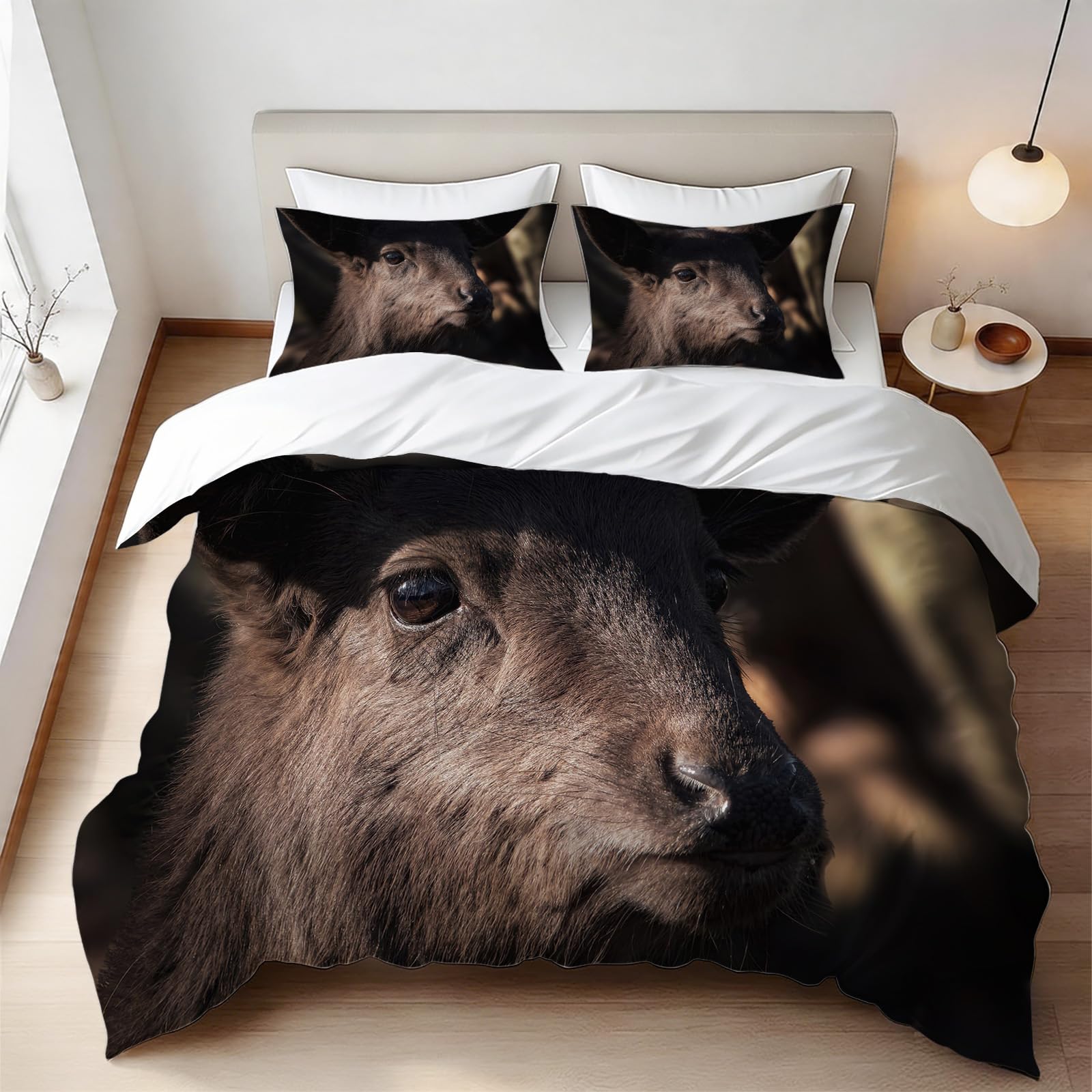 Housse de couette 240x260 cerf noir en microfibre avec 2 taies