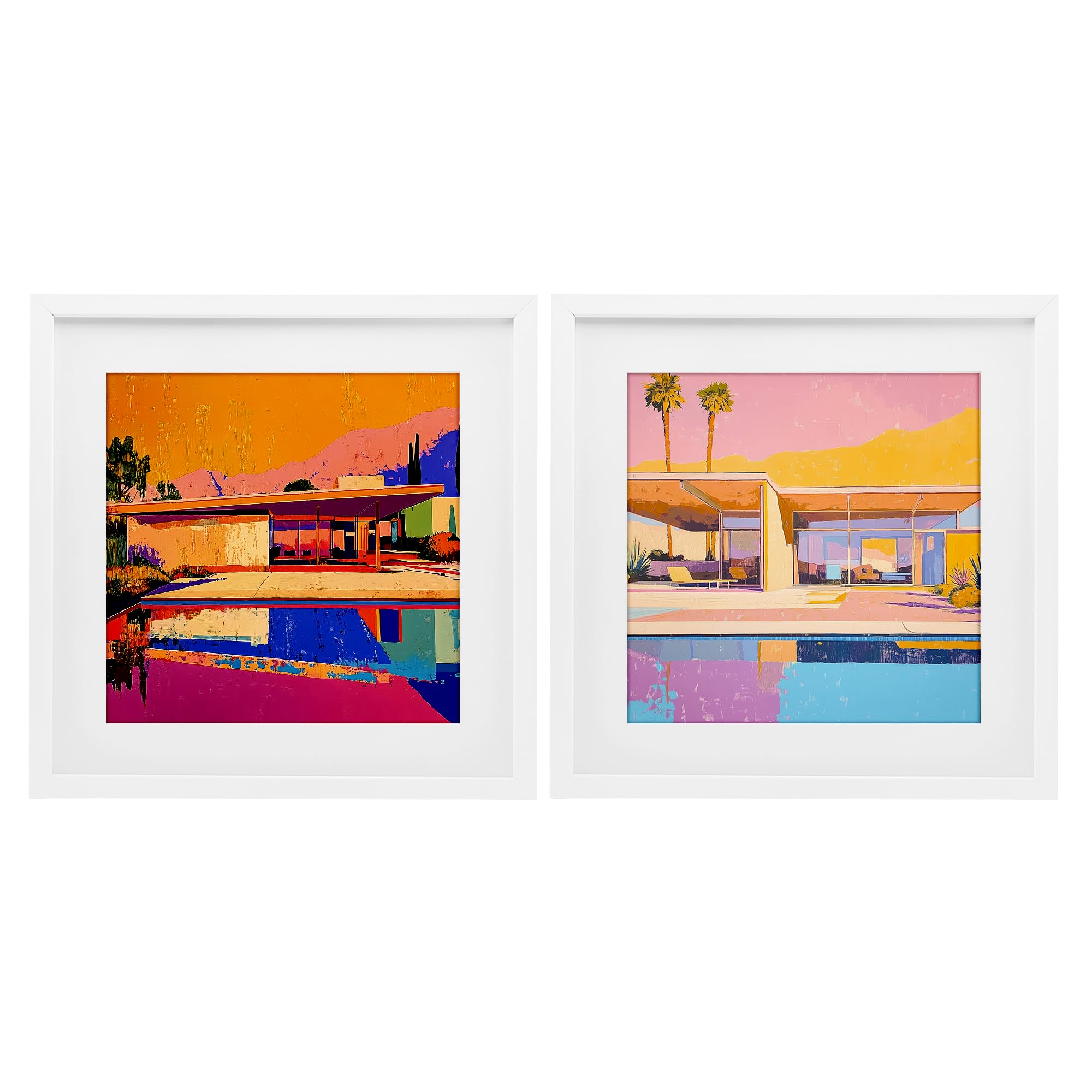 Stupell Industries Coastal White (Textured) 'Case Study Villa'| 2Pc Framed Print Under Glass Set