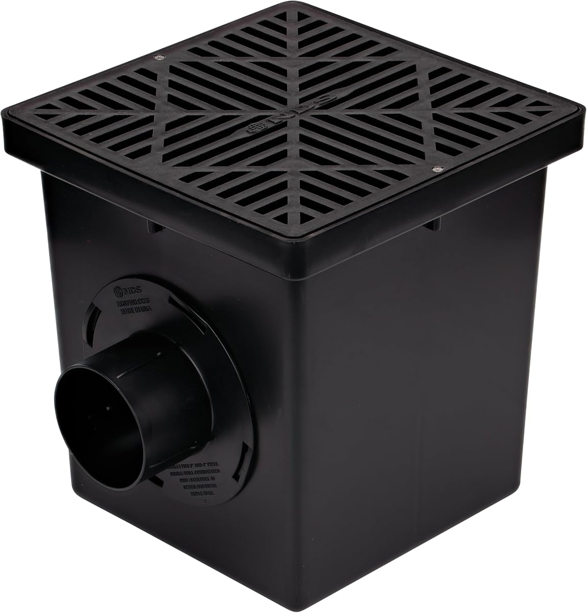 NDS 1200BKITRTL1PK Kit de drenaje cuadrado para lavabo con drenaje de 2 aberturas, 2 adaptadores, 1 enchufe de salida y 1 rejilla de drenaje de plástico, 12 pulgadas, para césped, áreas ajardinadas, negro