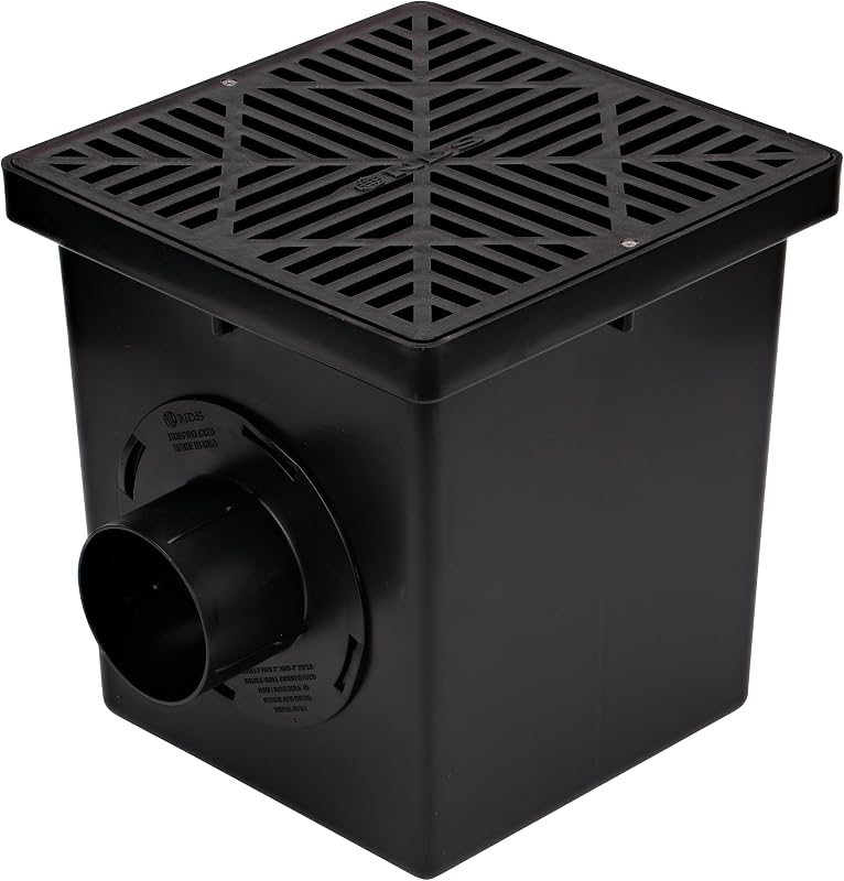 NDS 1200BKITRTL1PK Kit de drenaje cuadrado para lavabo con drenaje de 2 aberturas, 2 adaptadores, 1 enchufe de salida y 1 rejilla de drenaje de plástico, 12 pulgadas, para césped, áreas ajardinadas, negro