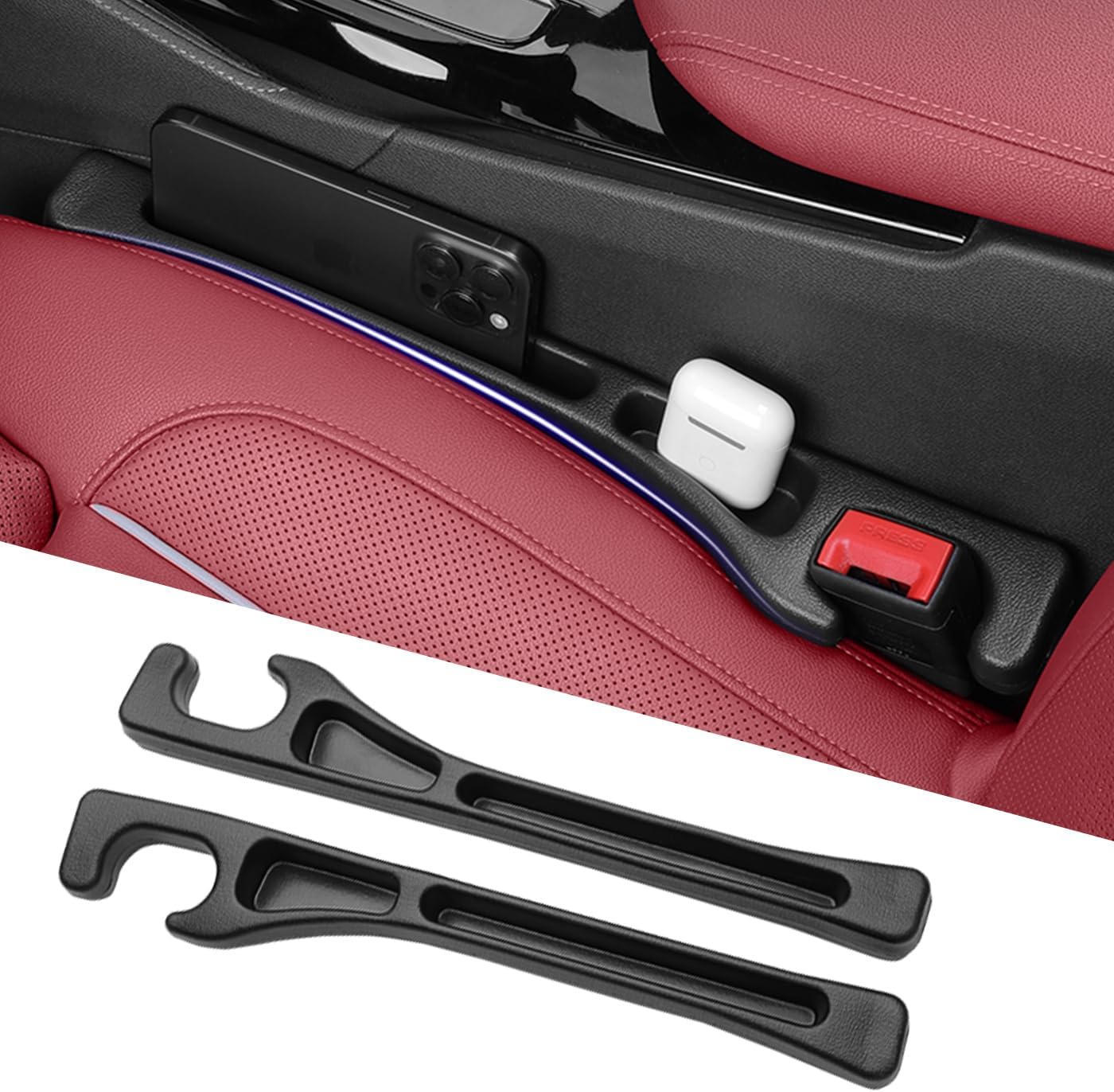 (similar to stock photo )car seat gap filler 2-pack, universal elastic soft foam seat gap plug – fills gap between seat & console, drop-proof guard for phones, keys & cards, fits cars, suvs, trucks & sedans