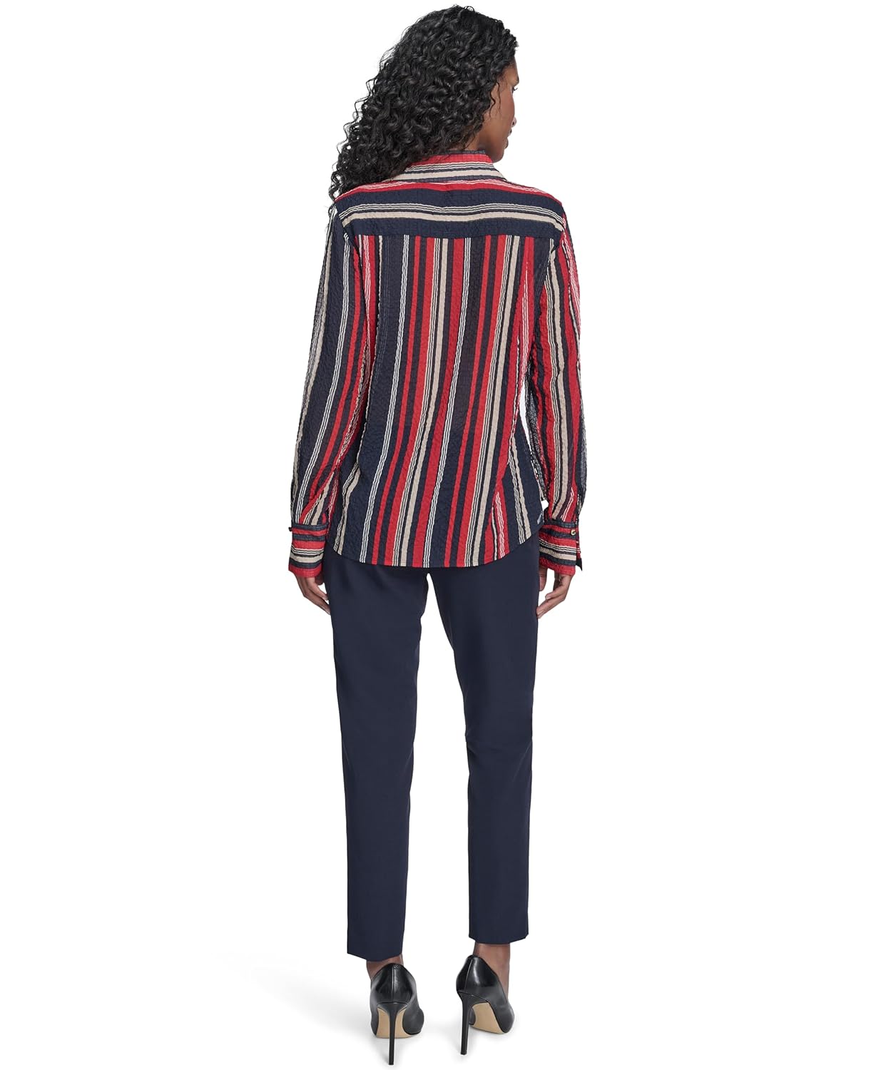 Tommy Hilfiger Womens Long Sleeve Striped Popover Work Blouse - Image 7